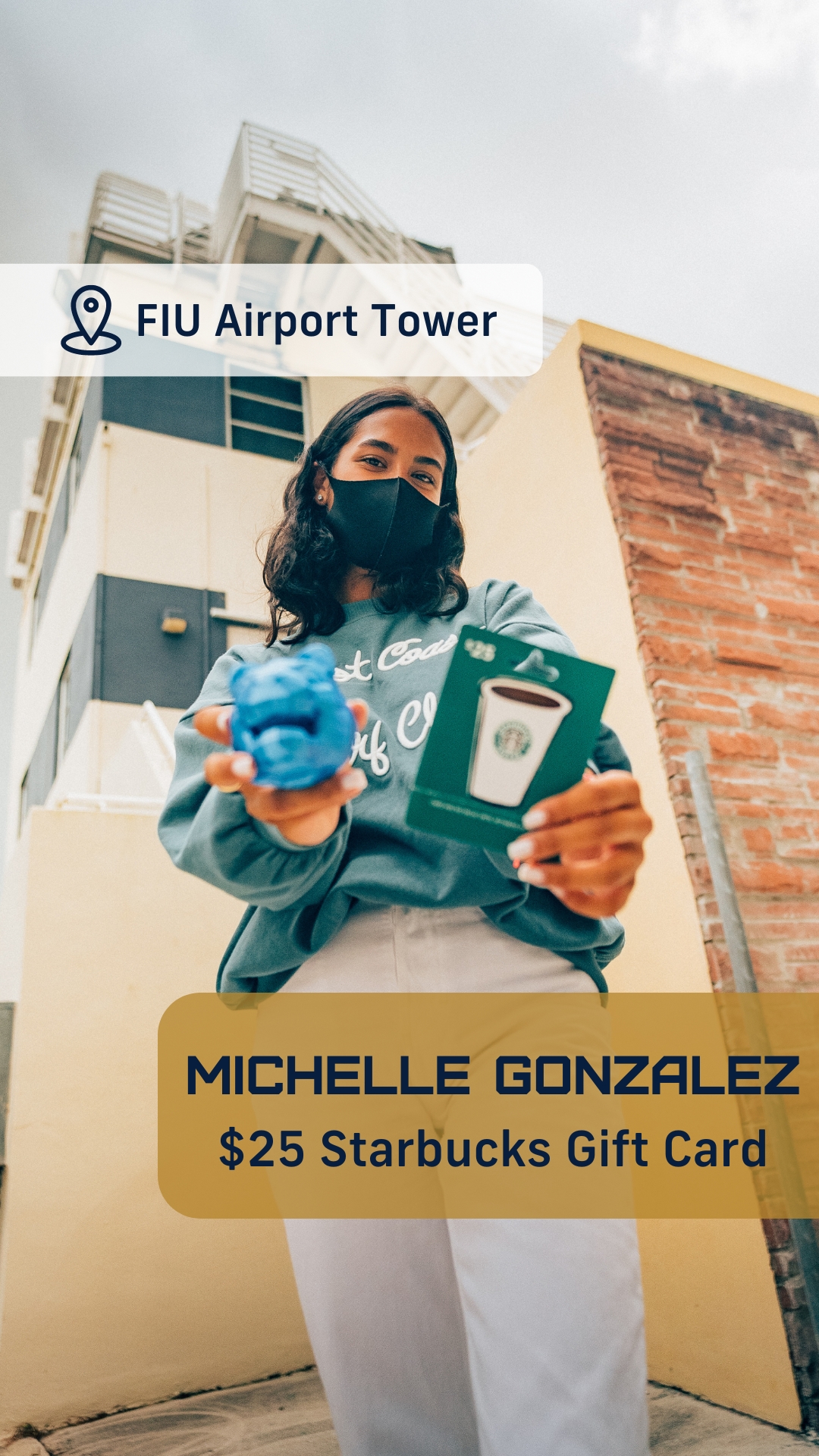 Student that found a hidden roary at FIU's Airport Tower building